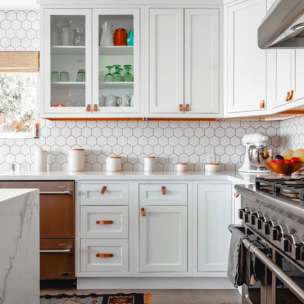 Image on white kitchen cabinets