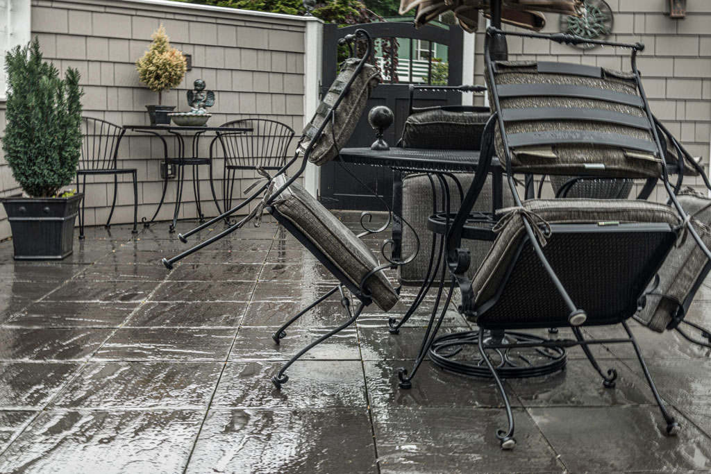 Image of a outdoor home patio with recent rain